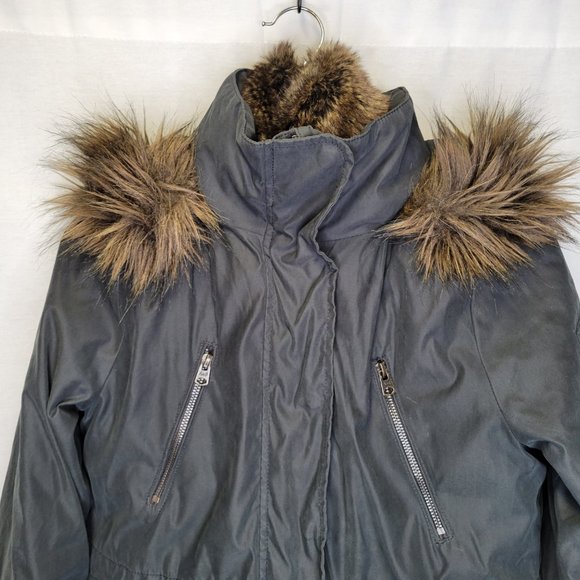 Abercrombie & Fitch Women's Small Jacket Coat Green Faux Fur Lined Hood - Picture 4 of 11